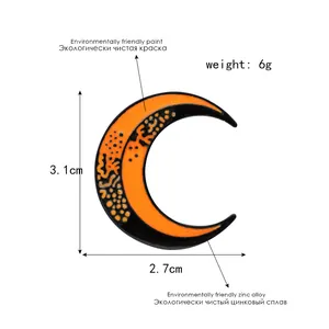 Fashionable orange and black crescent moon enamel pin brooch made of zinc alloy