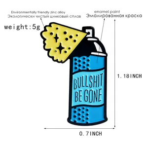 Blue spray can enamel pin with Bullshit Be Gone text in durable zinc alloy