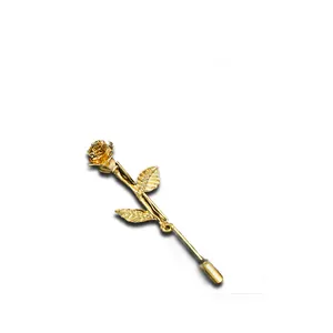 Elegante broche de rosa dorada esmaltada para trajes y vestidos con tapa de seguridad