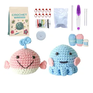 Kit per Uncinetto per Principianti Animali Carini Balena e Polpo Filato Acrilico Artigianato Lavorazione a Maglia DIY