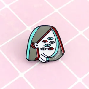 Surrealistische Kunst Emaille Pin Mehrere Augen Mädchen Porträt Brosche Legierung Abzeichen Für Rucksack Kleidung Schmuck