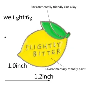 Enamel lemon brooch with Slightly Bitter text made of zinc alloy for clothes and bags