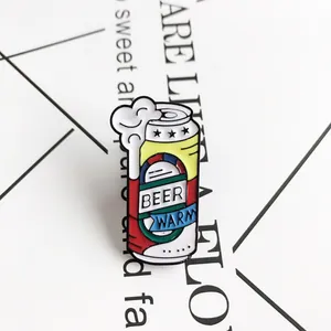 Colorful beer warm enamel pin badge with foam design on a minimalist card base