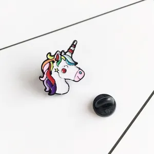 Colorful glitter unicorn enamel brooch with rainbow mane and rubber clutch fastening
