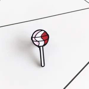 Fashion Alloy Lollipop Enamel Brooch Pink White Red Spiral Pattern Badge Pin For Women Clothes Bag Decorative Accessories