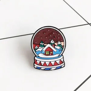 Cartoon Snow Globe Enamel Pin Badge Winter Snow Scene Christmas Tree House Alloy Brooch For Clothes Bag Hat Jewelry Gift