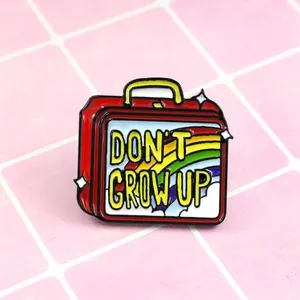Cartoon Rainbow Enamel Pin Red Suitcase Brooch Don't Grow Up Slogan Alloy Badge Jewelry For Backpack Clothing Hat Gift