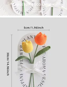 Detailed view of handmade crochet tulip bouquet with specific size measurement 38cm