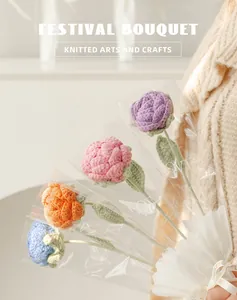 Handmade crochet roses in vibrant colors with decorative LOVE packaging and ETERNAL ribbons
