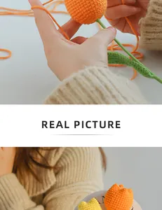 Detailed macro of hand-knitted orange tulips with high-quality crochet stitch texture