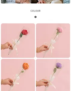 Detailed crochet texture of handmade knitted roses in various vibrant colors