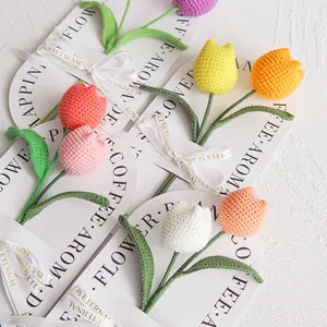 Handmade crochet tulip bouquet set with colorful flowers and decorative ribbons
