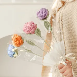 Handmade crochet knit rose bouquet with colorful flowers for Valentine's Mother's Day gifts