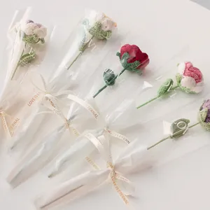 Handmade crochet rose and tulip bouquet in elegant love eternal gift packaging
