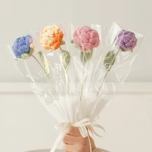 Handmade crochet rose bouquet with four colors and Love Is Eternal ribbon gift wrap