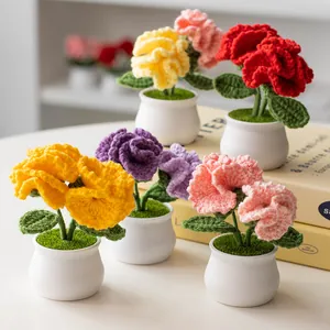 Handmade crochet carnation potted plants in multiple colors for home decor gifts