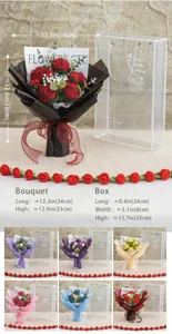 Handmade crochet rose bouquet in a transparent gift box with precise dimensions