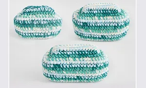 Set di tre pochette in cotone intrecciato a righe color verde petrolio e blu