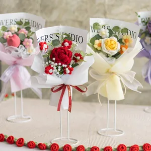 Handmade crochet bouquet with knitted roses in luxury Korean gift wrapping for friends