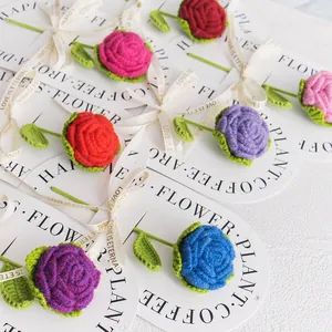 Handmade crochet rose bouquet set with Love Is Eternal ribbon for gift decoration