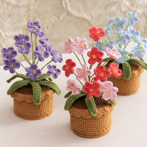 Handmade Crochet Potted Plant Finished Knitted Flower Forget-Me-Not Daisy Desk Ornament Home Decor Artificial Floral Gift