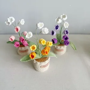 Handmade crochet Lily of the Valley potted plant with pearls and decorative label