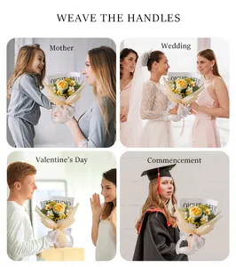Handgefertigter Häkelblumenstrauß mit gelben Sonnenblumen und Gänseblümchen als Geschenk
