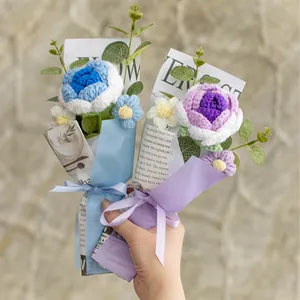 Handgestrickter Häkelrosen-Blumenstrauß Mit Transparenter Geschenkbox Künstliche Ewige Blume Für Muttertag Valentinstag Abschlussfeier Geburtstagsgeschenk Heimdekoration