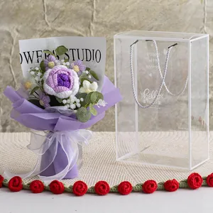 Hand-crocheted rose bouquet in a luxury transparent gift box for Valentine's Day