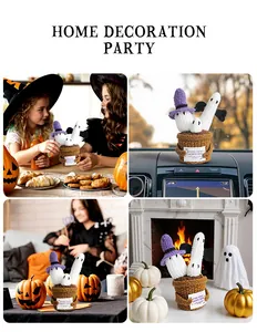 Fantasma di Halloween all'uncinetto con cappello in quattro scene di decorazione