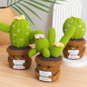 Plante en Pot Cactus au Crochet à la Main en Coton de Lait Ornement en Pot de Simulation Avec Carte d'Inspiration Décor de Bureau Halloween Citrouille Fantôme Cadeau