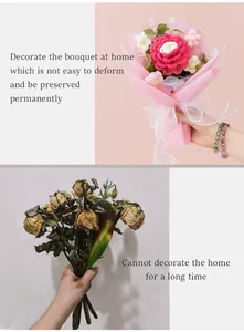Handmade crochet bouquet with knitted roses and tulips in pink decorative wrap