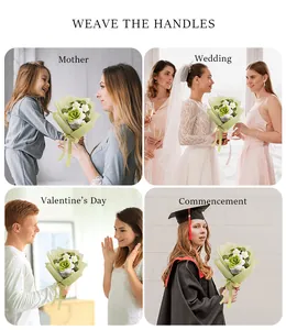 Handmade crochet flower bouquet shown in four gift-giving scenarios for different events