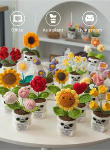 Fiori all'uncinetto in vasi a teschio con carte Emotional Support Plant da tavolo