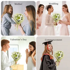 Handmade crochet green rose bouquet in decorative gift wrap for multi-scene gifting