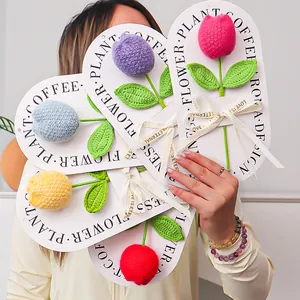 Handmade knitted tulip set in five colors with LOVE IS ETERNAL gift ribbons and cards