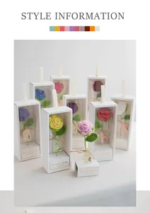 Détail de bouquets de roses au crochet faits main dans des boîtes cadeaux pour enseignants