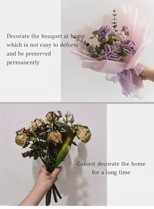 Detailed comparison of vibrant crochet flower bouquet versus withered natural plants