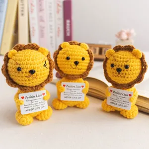 Handmade crochet positive lion doll set with inspirational cards for desk decoration