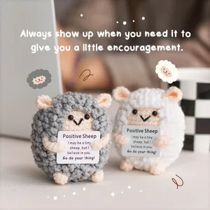 Cute handmade crochet sheep set with positive message cards for office desk decoration