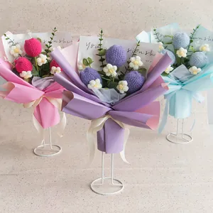 Handmade crochet flower bouquets with pink, purple, and blue roses for Teacher's Day gifts