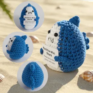 Handmade crochet positive mini shark doll for stress relief and home office desk decoration