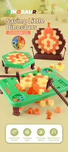 Detailed view of dinosaur ice breaking game components including hammer and hex blocks