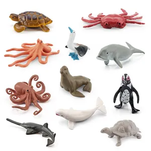 Detailed marine animal figurines set including sea turtle, crab and octopus toys