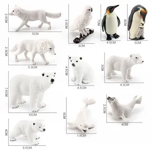 10-piece polar animal toy set including polar bear and penguin figures with dimensions