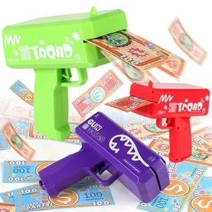 Pistolet à billets électrique pour enfants en rouge, vert et violet pour fêtes