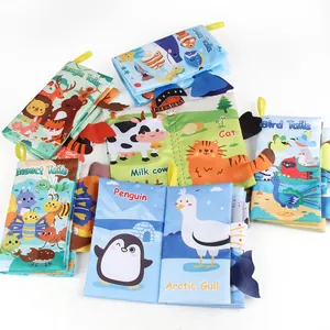 Educational baby cloth book set with 3D animal tails and crinkle paper textures