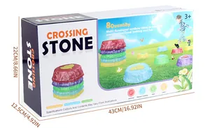 Detail view of colorful balance stepping stones packaging with product dimensions