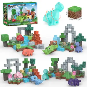 200PCS 25mm magnetic building blocks set featuring pixel dinosaur and world cube designs