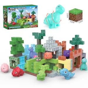 200pcs 25mm magnetic building blocks dinosaur cube set with pixelated textures